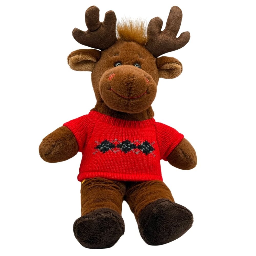 Build-A-Bear‎ Lil Furry Friend Mini Moose Reindeer 11" Plush Red Argyle Sweater
